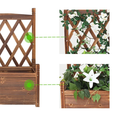 Large Wooden Planter Box Stand Flowerpot Box w/ Trellis Support Patio Lattice - Picture 12 of 16