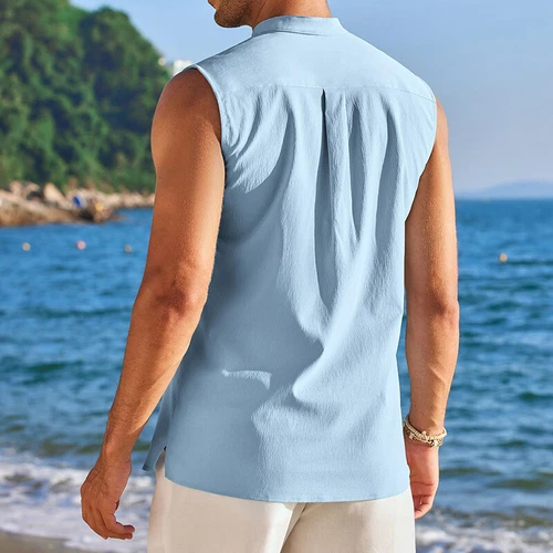 Camiseta sin mangas sin mangas de color liso para hombre Camiseta informal Chaleco de playa Camiseta - Imagen 6 de 27