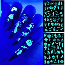 Luminous Halloween Pumpkin Ghost Skull 3D Nail Stickers Glow In Dark Decals 🔥
