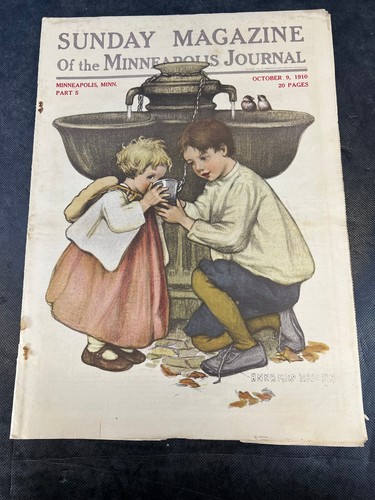1910 Okt 9 Sunday Magazine Minneapolis Journal Junge Mädchen am Wasserbrunnen Vintage Anzeige