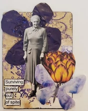 Mixed Media Collage Art Card ACEO ATC Snarky Woman Vintage Photo Surviving Spite