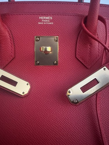 AUTH Hermes Birkin 30 Handbag Rouge Piment Epsom Gold Hardware stamp T - Picture 21 of 21