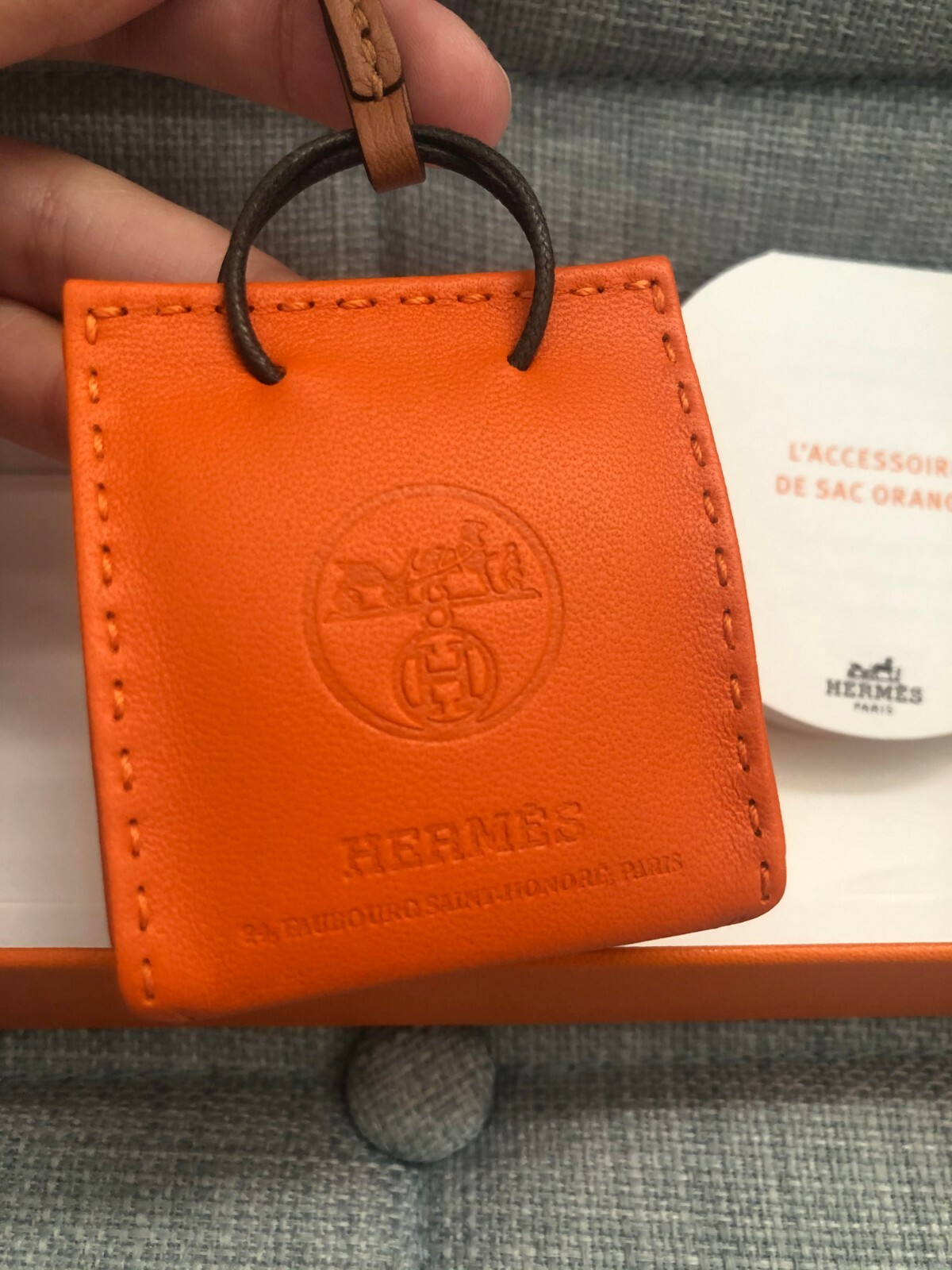 Hermes Charm Shopping Bag Orange Sac Birkin Kelly Box Receipt