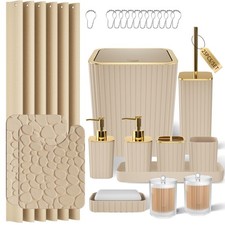 Bathroom Set - 25PC Bathroom Sets with Shower Curtain and Rugs, Beige Bathroo...