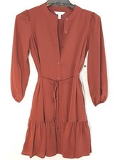 Women's Nine West Long Sleeve Mini Dress Rust Size XS Cowgirl Boho-Chic NWT