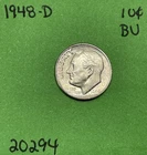 1948 D Roosevelt Dime BU Uncirculated Mint State 90% Silver 10c US Coin