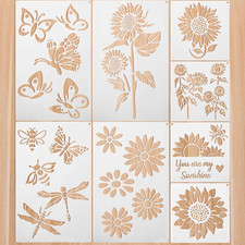 8 Pieces Sunflower Butterflies Painting Stencils, Reusable Template for Wood