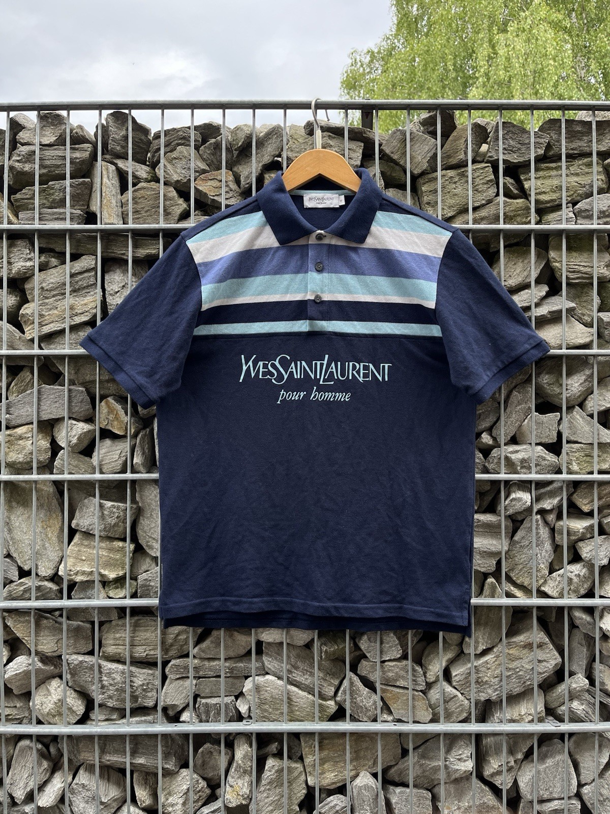 Polo Yves Saint Laurent logo grande blu navy taglia M uomo rara vintage