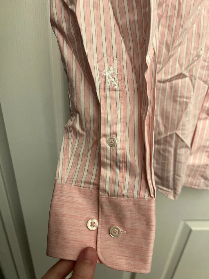 Bugatchi Uomo Button Down Shirt Men's L 16/40 Pink White Striped Long Sleeves - Image 2 of 4