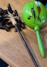 Mexican Maraca Green Hand Painted  Natural Seed Rattle