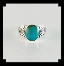 Handcrafted Sterling and Kingman Turquoise Ring Size 6 3/4
