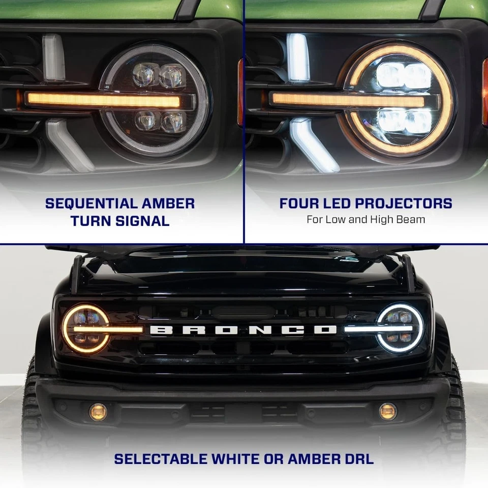 For 2021-2024 Ford Bronco Headlights Full LED DRL Headlamps Pair Left+Right Side Foto 2 de 4