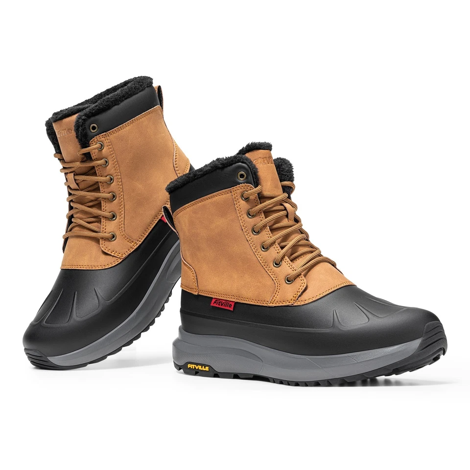 FitVille Hombres Botas Anchas de Invierno Impermeable Aislado Botas de Nieve Forro de Piel Exterior Foto 2 de 4