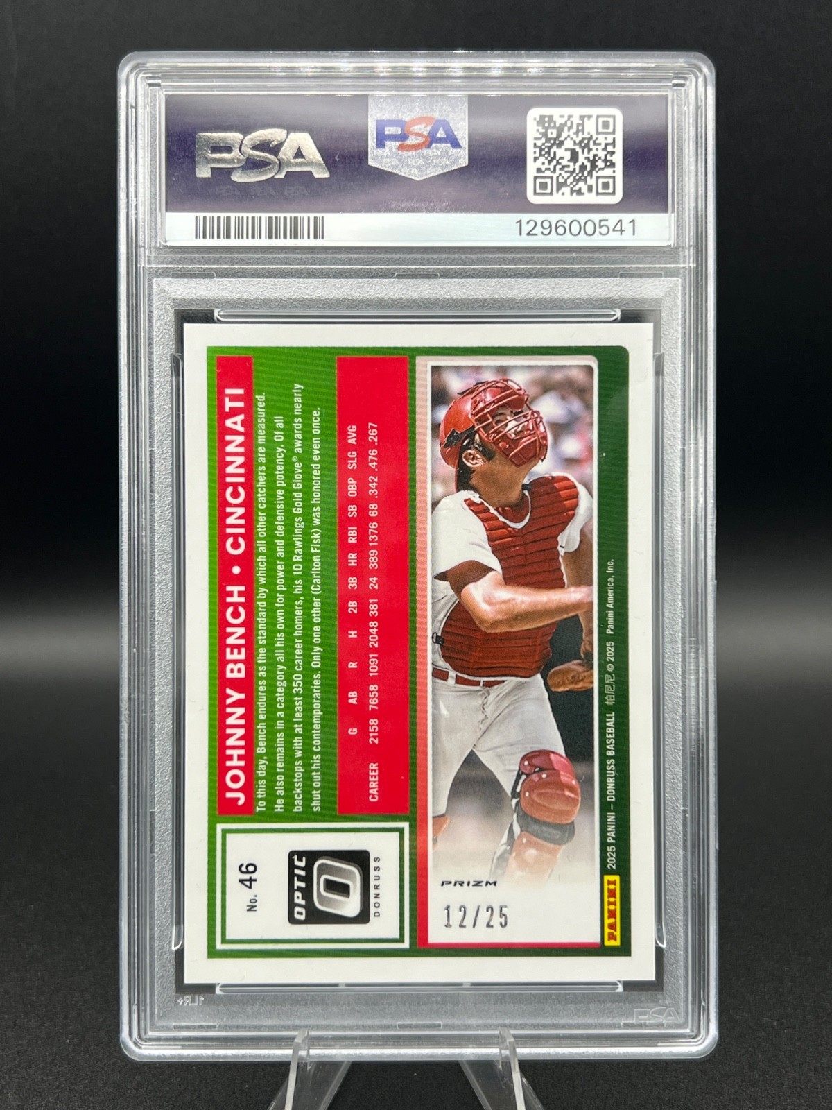 2025 Optic Johnny Bench /25 Cracked Ice PSA 9 POP 1 view 3
