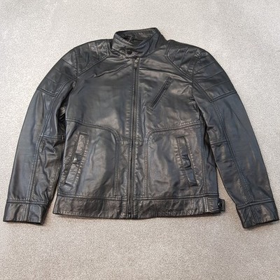 Joop Mens Jacket Large Black Leather Biker Motorcycle Cafe Racer Moto Lamb Scott