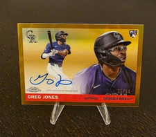 2025 Topps Chrome Platinum Greg Jones Autographed Rookie Card True Gold 35/50. rookie card picture