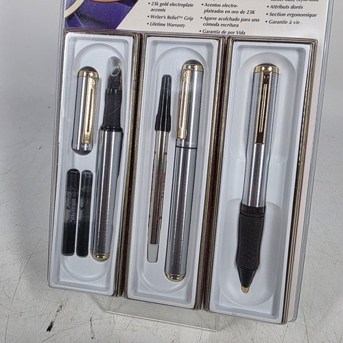 Sheaffer Award Roller Ball Fountain Ball Point Pen Chrome 23K Gold Electroplate - Picture 3 of 4