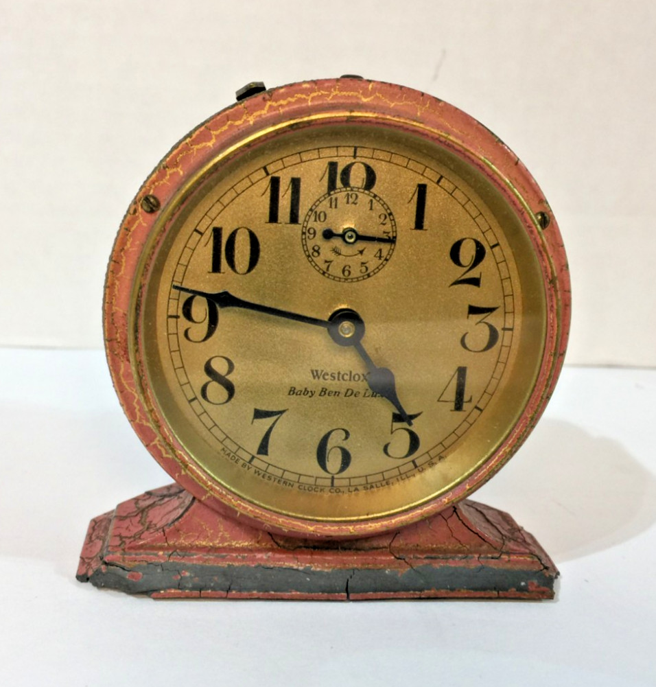 Antique 1927 Pink w/Gold Face Westclox Baby Ben De Luxe Alarm Clock -Working! G6