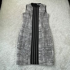 Carolina Herrera Black White Tweed Sheath Dress Lined Womens 8