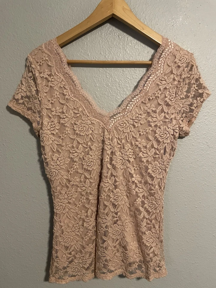 Almost Famous 女式上衣大号粉色花卉弹力蕾丝网眼浪漫仙女 Y2K — 第 2/4 张图片