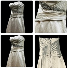 Wedding Dress Size 10-12 US Ivory Satin Buttons Long Train Minimalist Strapless