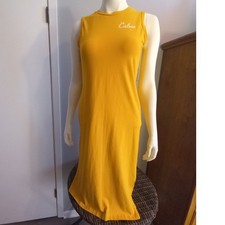 Calvin Klein Yellow Maxi Tank Dress Sz S Cotton Blend Sleeveless Logo Nautical