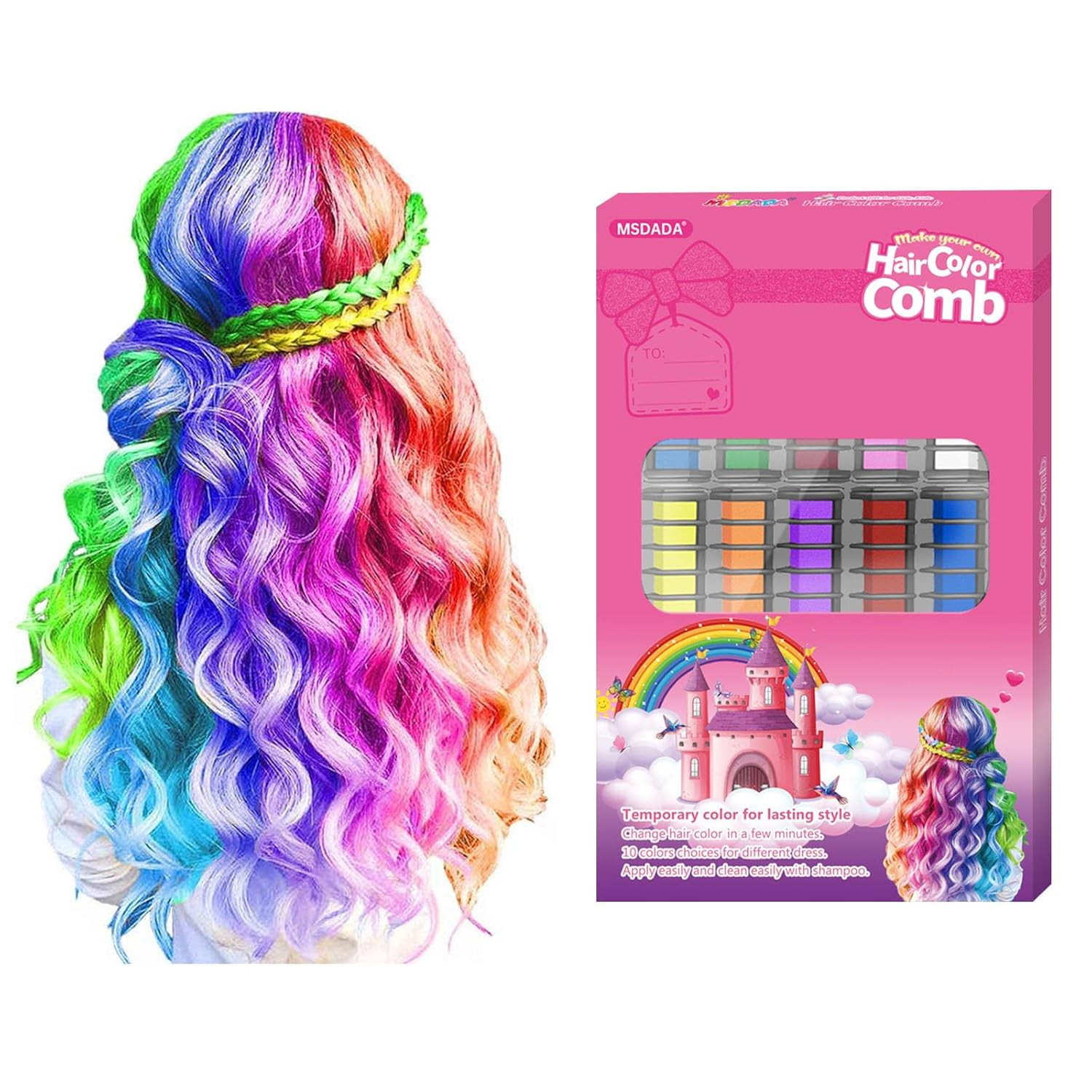 Hair Chalk For Girls - Hair Chalk Comb Kids Temporary Hair Color Dye -