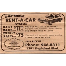 A-M-C Pontiac Rent A Car System 1977 Waikiki Hawaii Clipping SAH5-3