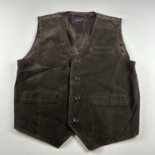 Vintage 90  s Basic Editions Vest Mens Medium Brown Suede Leather Western Cowboy