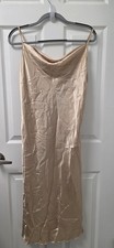 Bebe Gold Satin Cowl Neck Slip Dress NWT Large Made In USA New Sultry Lingerie L
