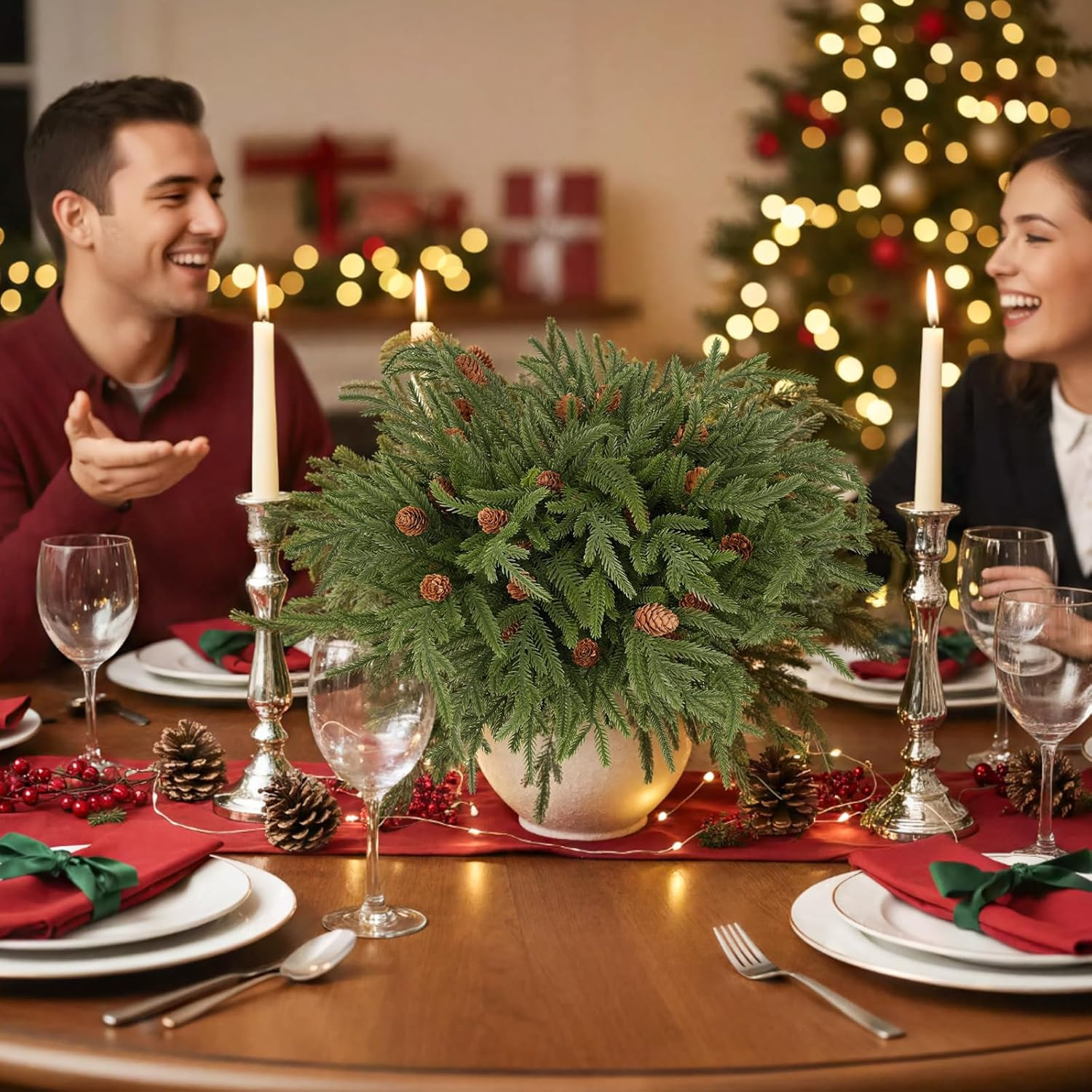 Christmas Branches 17.7 Inch 6 Pcs Norfolk Pine Stems, Artificial Cedar Pine Ste