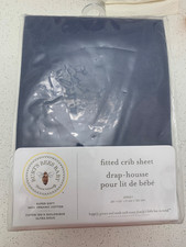 Burt's Bees Baby   100 Organic Cotton Fitted Crib Sheet Jersey Navy Blue  New