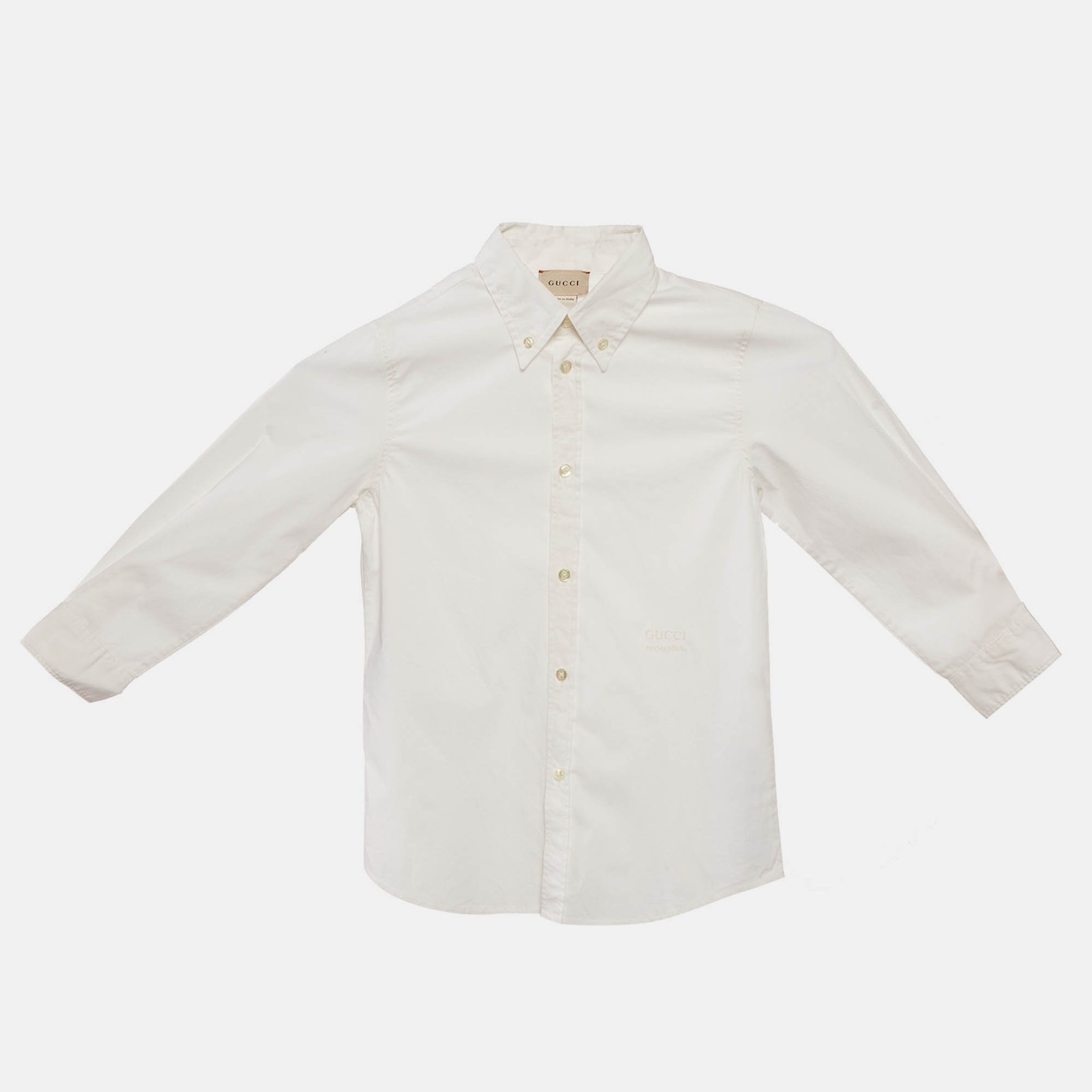 Gucci Kids White Logo Embroidery Cotton Button Front Shirt 8 Yrs