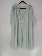 VTG Vanity Fair Sheer Chiffon Peignoir Set Blue Sz 34 Mid Length Robe M/L