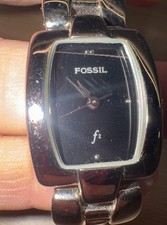 Fossil F2 Watch Women Silver Stainless Steel Water Resist Black Quartz Read
