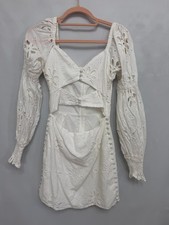 Sabo Luxe White Eyelet Cutout Mini Dress Long Sleeve Cottagecore Size S
