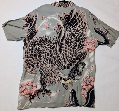 Bershka XL NWT Men s Button Down Shirt Eagle Snake Floral Graphic Print Short...