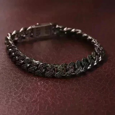 10Ct Round Cut Black Lab Created Men's Tennis Bracelet 14K Black Gold plated