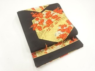 44001# JAPANESE KIMONO / ANTIQUE FUKURO OBI / SILK / WOVEN MAPLE LEAVES