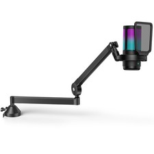USB Gaming Microphone Set, Noise Cancellation Condenser Mic with Boom Arm RGB...