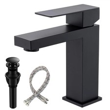 VSUNHOO Matte Black Bathroom Faucet, Modern Single Handle Square Bathroom Sin...