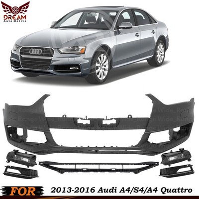 Front Bumper Cover Fascia & Lower Grille Kit For 2013-2016 Audi A4/S4/A4 Quattro