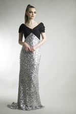 Off-Shoulder Sequin Wrap Gown