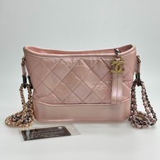 Chanel Gabrielle Small Pink Iridescent Hobo Shoulder Bag Leather Italy