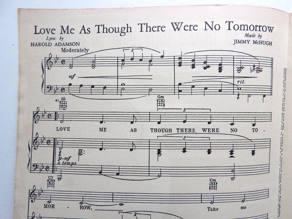 Nat King Cole sheet music Love Me Though There Were No Tomorrow   piano ukulele - Image 2 of 2