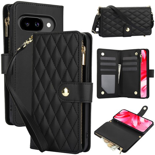 Leather Case For Google Pixel 9A 9 Pro XL 8 Pro 7 Stand Cover w/ Zipper Wallet - Picture 12 of 17