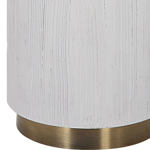 Textured White Faux Wood Column Table Lamp Cylinder Brass Gold MidCentury Modern - Picture 8 of 9