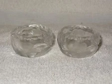 2 Vintage Etched Floral Pressed Glass Open Salts Salters