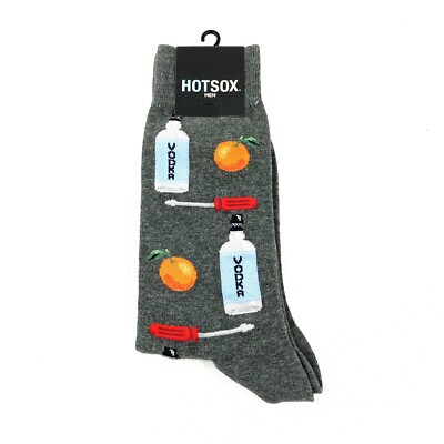 Hot Sox Men's Socks Gray Vodka Orange Screwdriver Drinks Fun NEW Size 10-13