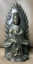 Antique 8.5" Chinese Carved Dark Jade Jadeite Stone Buddha Figure Sculpture